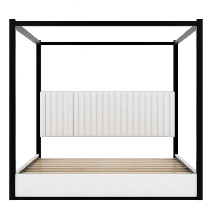 Sophia Upholstery Canopy Platform Bed with Foam Headboard and Velvet,King Size,Black King Bed