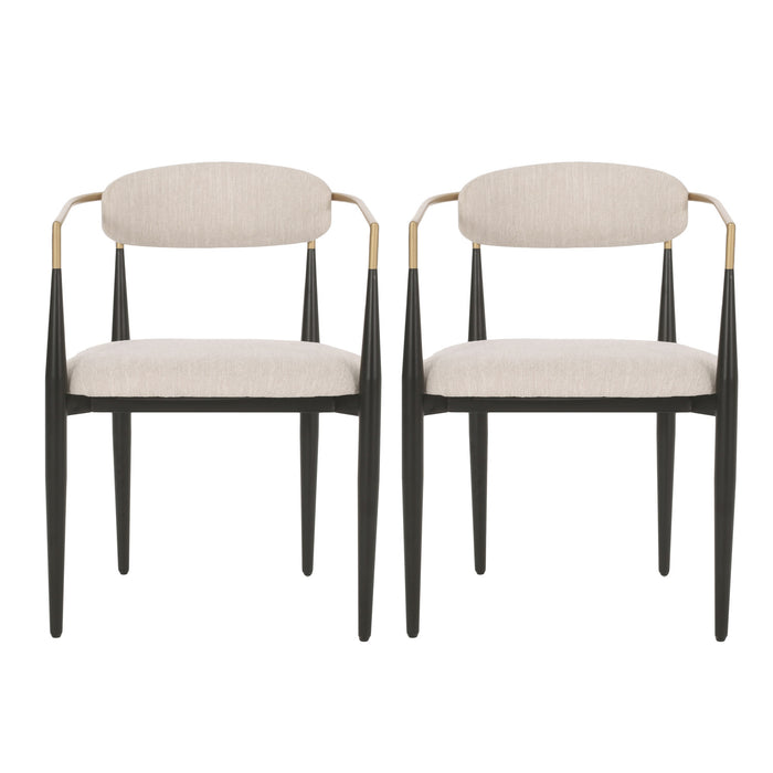 Mila Dining Chair Set Of 2 With Upholstered Fabric And Metal Frame - Beige and Black