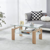 Lucius Modern Geometric Design Tempered Glass Coffee Tablewith Metal Frame and Clear Glass,Natural