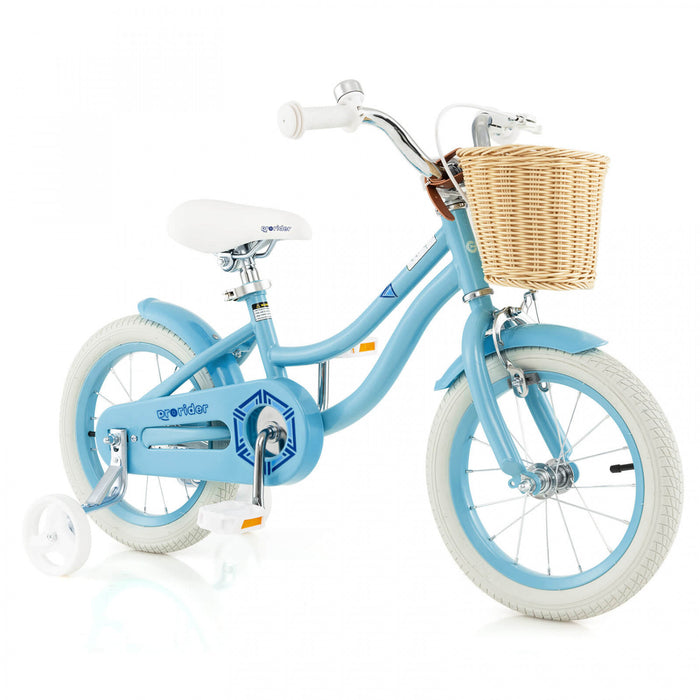 Prorider 14\" Kid's Bike With Training Wheels Adjustable Handlebar Seat Handbrake Blue