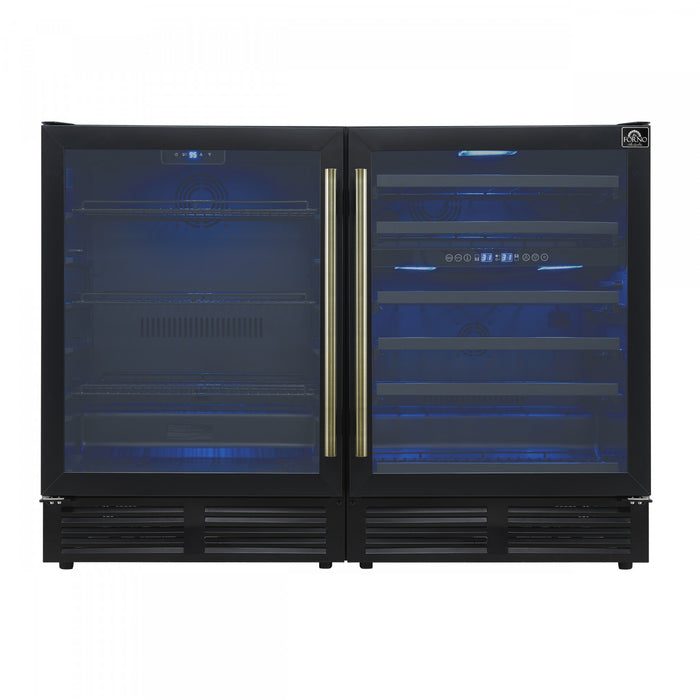 Forno Gemello 48\" Side-by-Side Wine and Beverage Cooler in Black , French Door, 9.6 cu. ft. -FWCDR6699-48BLK