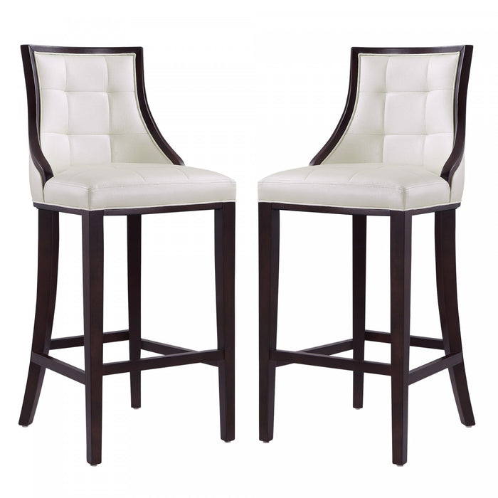 Fifth Avenue Traditional Wood Upholstered Barstool in Pearl White - Set of 2