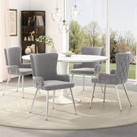 Luna Velvet Dining Chairs with Tufted Upholstered and Gold Metal Legs Set of 4, Grey  