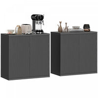 HOMCOM Sideboard Cabinet Set of 2, Fluted Kitchen Cabinet, Black Grey