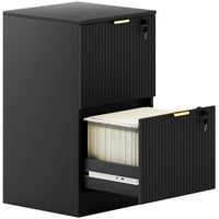 HOMCOM 2 Drawer File Cabinet Fluted Vertical Filing Cabinet with Lock Black