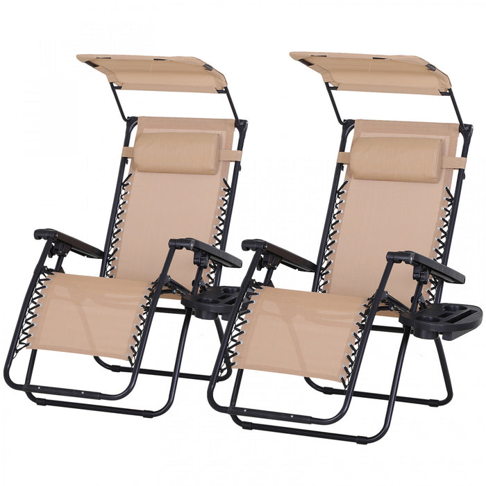 Outsunny 2 Piece Foldable Lounge Chair With Canopy Shade, Beige