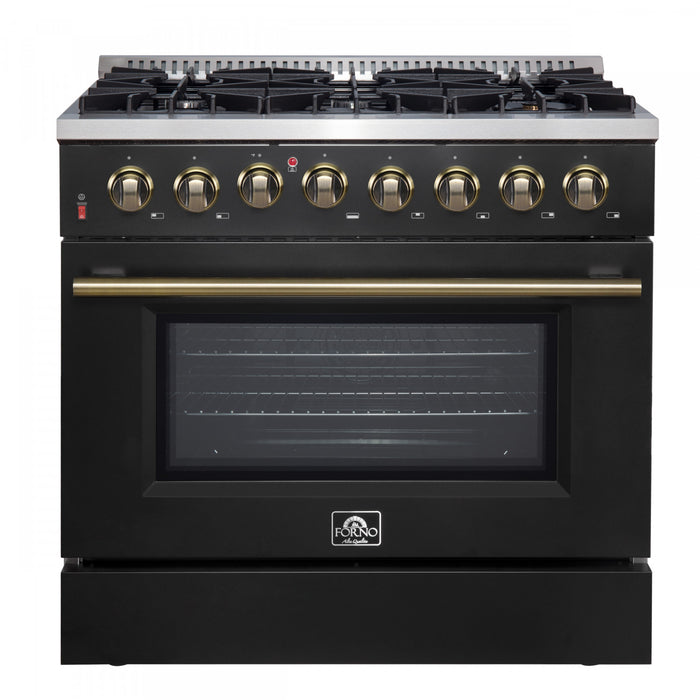 Forno Galiano 36\" Dual Fuel Gas Range, Black, 5.36 cu.ft. - FFSGS6156-36BLK