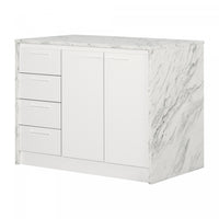Myro Kitchen Island With Storage - Faux White Marble And White 