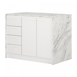 Myro Kitchen Island With Storage - Faux White Marble And White 