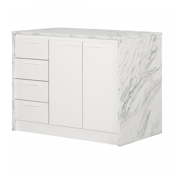 Myro Kitchen Island With Storage - Faux White Marble And White 