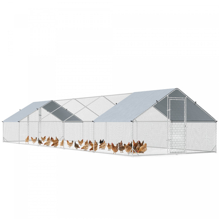 PawHut Metal Chicken Coop, Walk-in Large Chicken Run Outdoor, Poultry Cage for 30-40 Hens, Duck, Rabbit with Water- and UV-Protection Cover, for Backyard, Garden, 32.8'x9.8'x6.4'