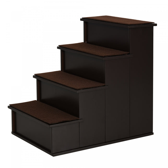 Pawhut 4 Levels Wooden Dog Steps Pet Stairs For High Bed, Cat Ladder For Bed Couch With Non-slip Carpet, Dark Coffee