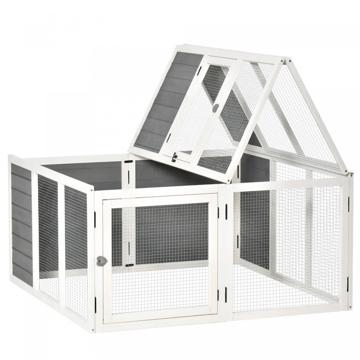 Pawhut Rabbit Hutch, Wooden Guinea Pig Hutch Bunny Cage With Openable Foldable Top, Door, For 1-4 Rabbits, For Backyard, Garden, Outdoor, Grey