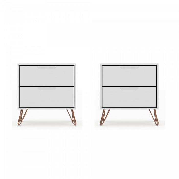 Rockefeller Mid-Century Modern 20\" Nightstand in White (2-Drawer) - Set of 2
