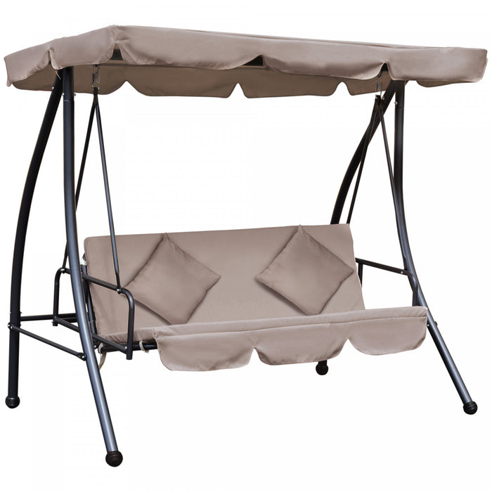 Outsunny Patio Swing Chair, 3 Person Convertible Hammock, Outdoor Lounge Bed, Cushioned With Tilt Canopy, Beige