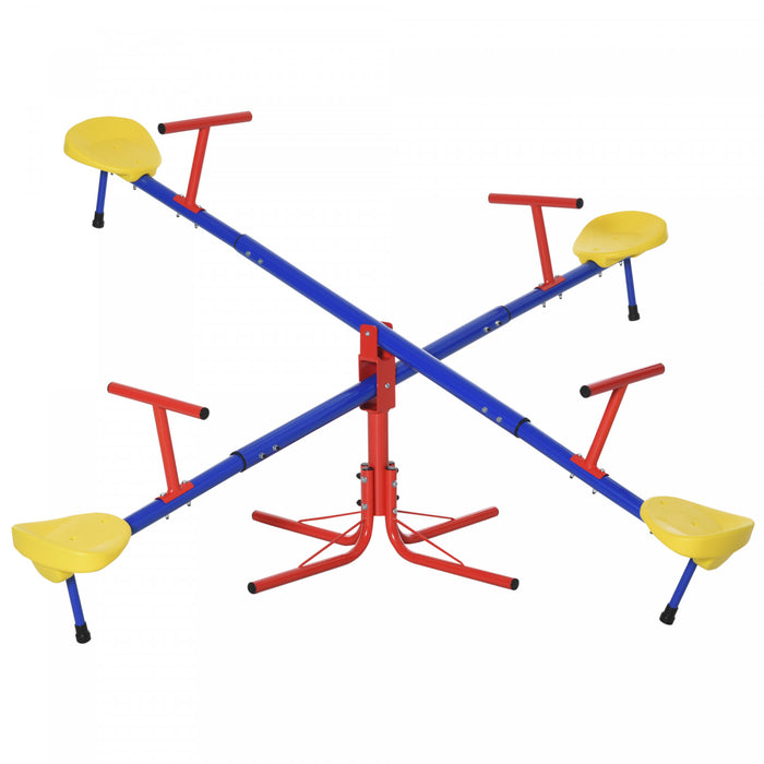 Outsunny Kids Metal Seesaw Teeter Totter Children's Playground Equipment For Garden Outdoor Indoor Swing, 4 Seats