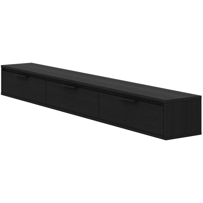 Nordika Slim 72\" Wall-Mounted TV Stand with 3 Storage Cabinets - Black