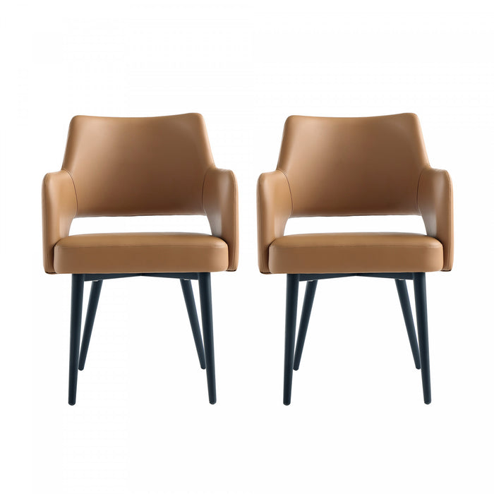 Tremont Modern Vegan Leather Metal Armchair in Saddle - Set of 2