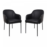 Loft Contemporary Vegan Leather Metal Armchair in Black - Set of 2