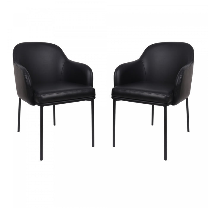Loft Contemporary Vegan Leather Metal Armchair in Black - Set of 2