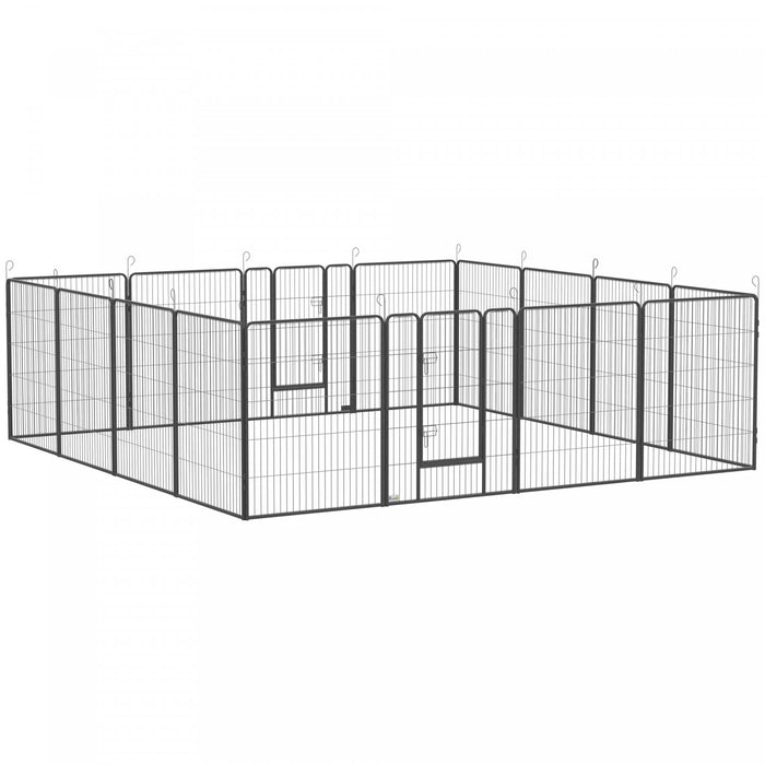 Pawhut Heavy Duty Dog Playpen, 16 Panel 39\" Height Metal Pet Puppy Exercise Pen, Diy Design, Outdoor Indoor, For Small And Medium Dogs, Grey