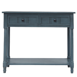 Jeremy Solid Wood Traditional Console Table With Drawers And Shelf - Navy