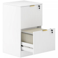 HOMCOM 2 Drawer File Cabinet Fluted Vertical Filing Cabinet with Lock White