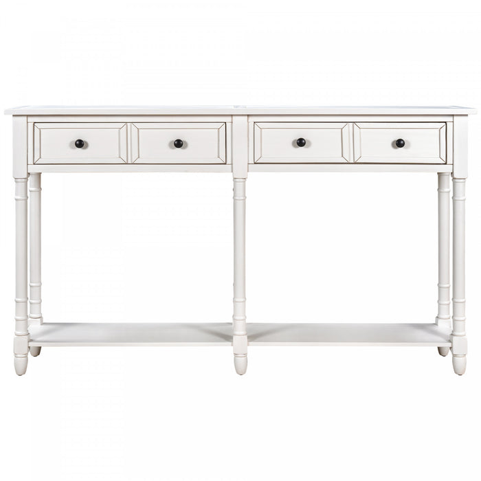 Phyllis Solid Wood Console Table With Drawers And Bottom Shelf - Ivory White