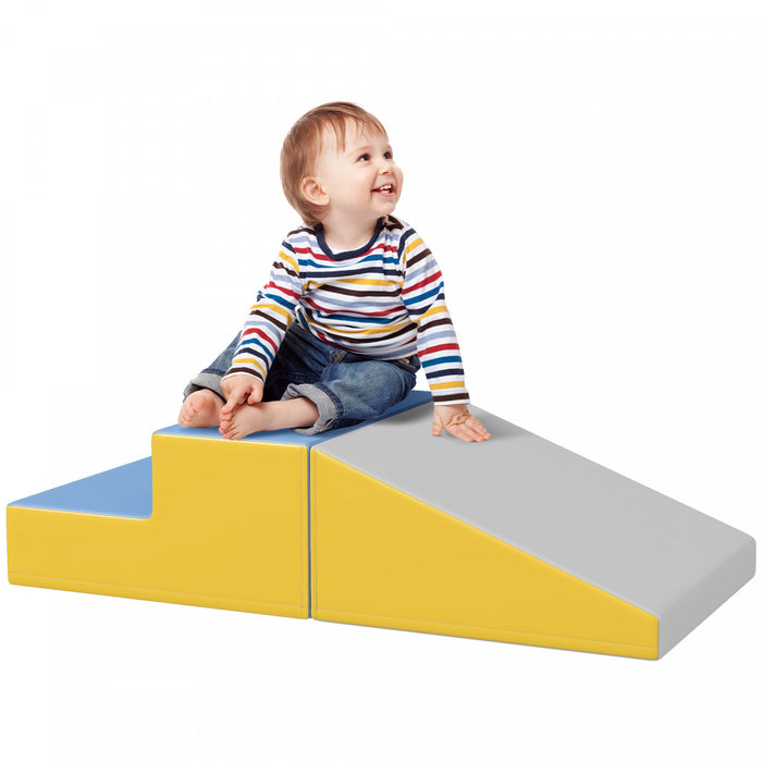 Soozier 2-piece Climb And Crawl Activity Soft Play Set, Secure Foam Blocks Playset For Toddler Preschooler Babies Indoor, Activity Structure Play Equipment, Blue