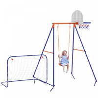 Outsunny Swing Set For Kids Outdoor 3 In 1 Metal Swing Frame With Swing Seat, Basketball Hoop And Fo