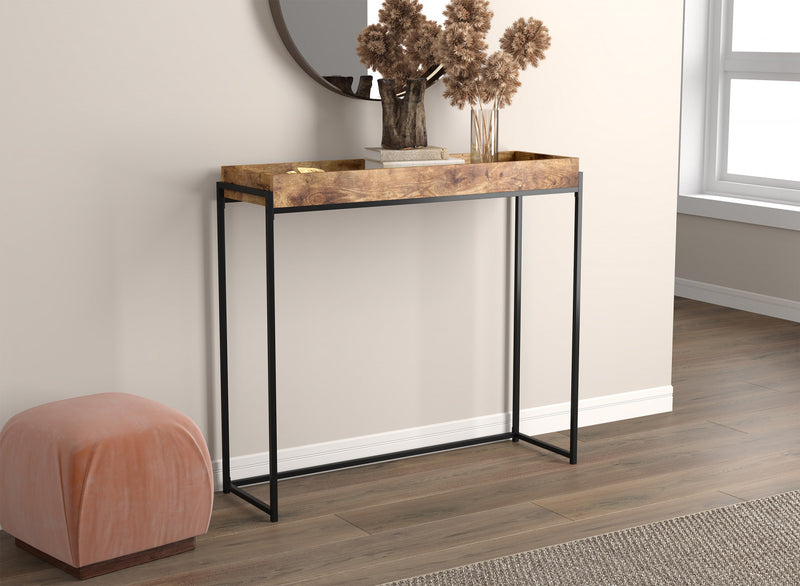 40” Modern Console Table With Sunkey Tray - Brown Reclaimed Wood With Black Metal
