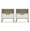 Rockefeller Mid-Century Modern 20\" Nightstand in Off White (1-Drawer) - Set of 2