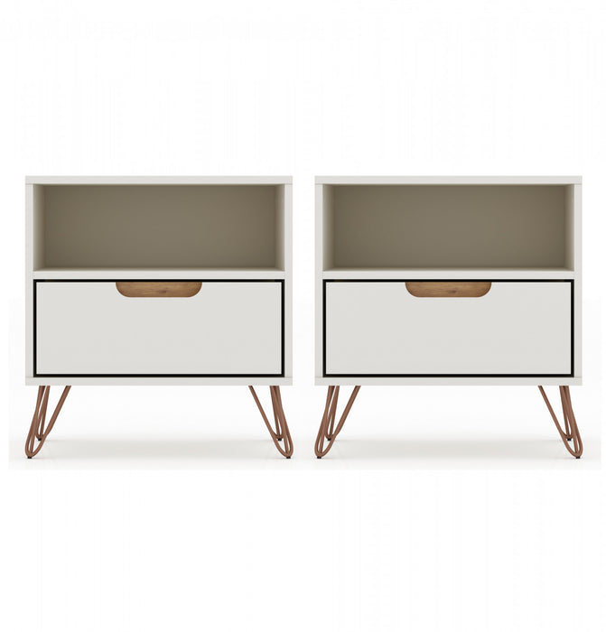 Rockefeller Mid-Century Modern 20\" Nightstand in Off White (1-Drawer) - Set of 2