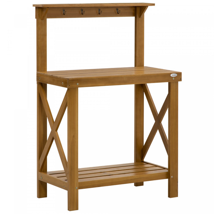 Outsunny 2-level Potting Bench Table With Storage Shelf And Top Hooks