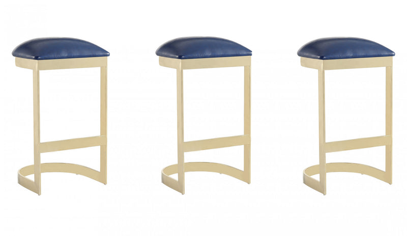 Aura Modern Metal Upholstered Barstool in Blue - Set of 3 Bar Stool