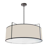 Dainolite Trapezoid 4 Light Pendant Drum Black/Cream Shade White Fabric Diffuser Lamp