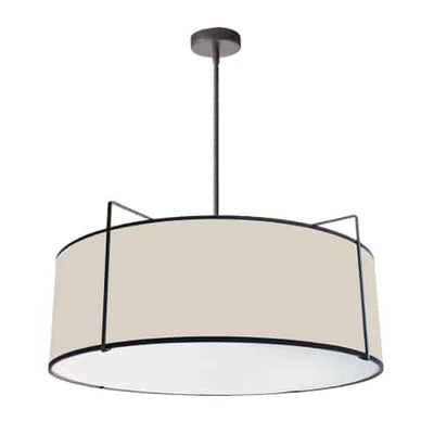 Dainolite Trapezoid 4 Light Pendant Drum Black/Cream Shade White Fabric Diffuser Lamp|Luminaire suspendu Trapezoid de Dainolite avec abat-jour cylindrique noir et crème qui diffuse la lumière, tissu blanc et 4 ampoules