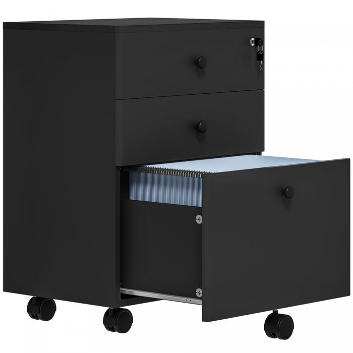 HOMCOM 3-Drawer Filing Cabinet with Lock, Mobile File Cabinet, Black