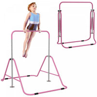 Qaba Gymnastics Bar For Kids, Foldable Gymnastics Equipment With Adjustable Height, Expandable Horizontal Kip Bar For Home Training, Pink