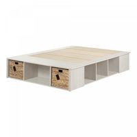 Avilla Storage Platform Bed With Wicker Baskets - Winter Oak 
