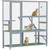 PawHut Catio Outdoor Cat Enclosure, 77\" H Wooden Cat House with Waterproof Roof, Platforms and Scratching Post, Large Catio for 2-3 Indoor Kittens, 63.8\" x 19.7\" x 77\", Light Grey