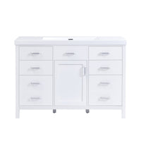 Resina 48 Inch Single Sink Bathroom Vanity with Resin Sink and 6 Drawers, White 