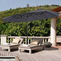 Costway 15FT Double-Sided Twin Patio Umbrella Sun Shade Outdoor Crank Market Base Grey