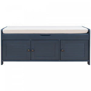 Olivia Pine Wood Storage Bench With 3-door Shoe Cabinet With Hidden Compartment - Antique Navy