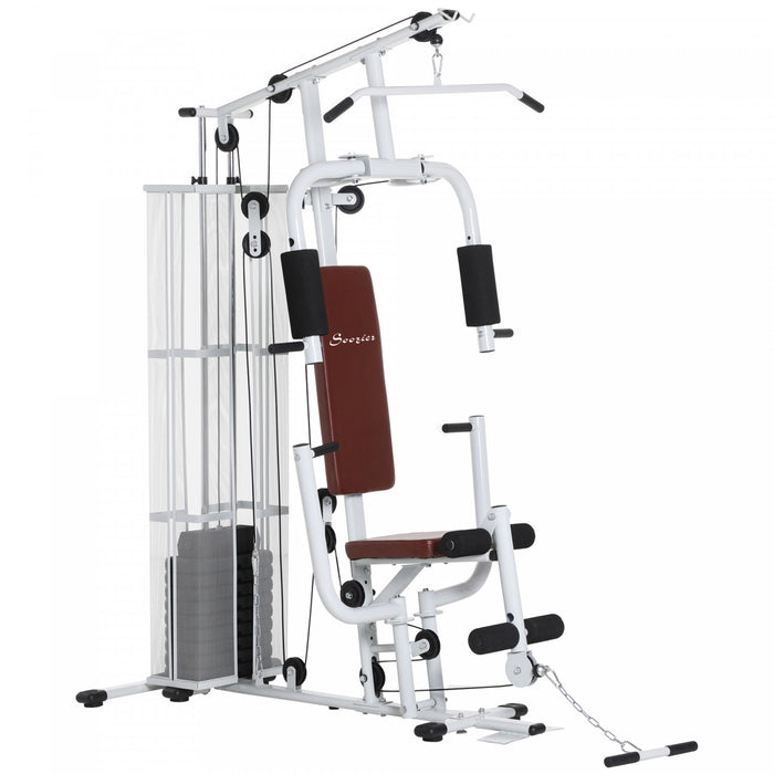 Soozier Multifunction Home Gym Equipment With 100lbs Weight Stack, White