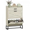 HOMCOM Narrow Shoe Cabinet with 2 Flip Doors and Top Drawer, White