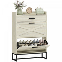 HOMCOM Narrow Shoe Cabinet with 2 Flip Doors and Top Drawer, White