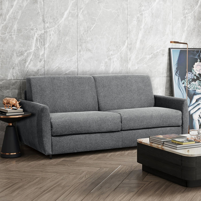 Enzo 73 in. Fabric Italian Sofa Bed with Memory Foam Mattress and Rounded Arms - Dark Grey