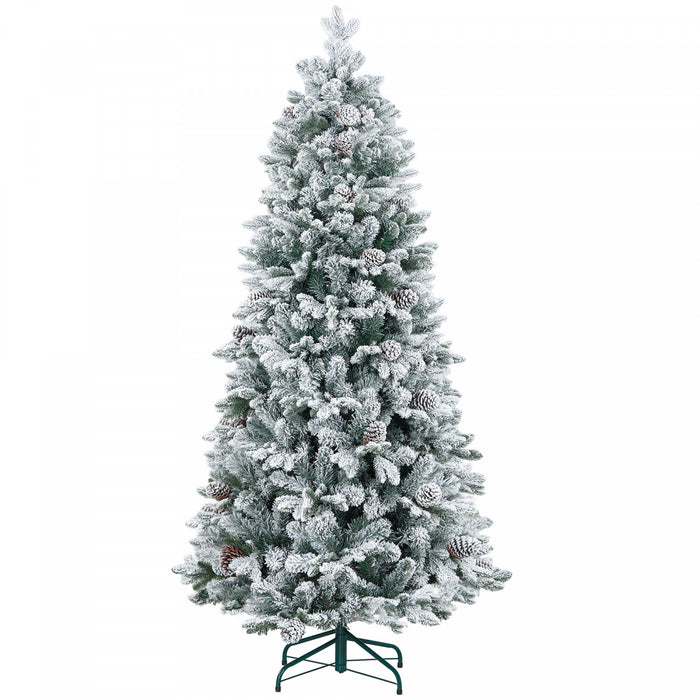 Homcom 6 Ft Artificial Christmas Tree With Flocked Tips, Pinecones, Hinge
