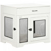 Pawhut 32in Dog Crate Furniture With Cushion, 2 Doors, Dog Kennel End Table With Storage, Indoor Dog Cage For Small Medium Dogs, White